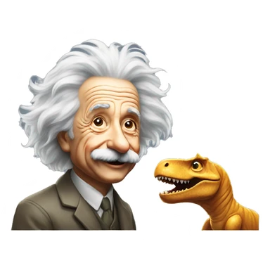 albert einstein happy with dinosour sticker