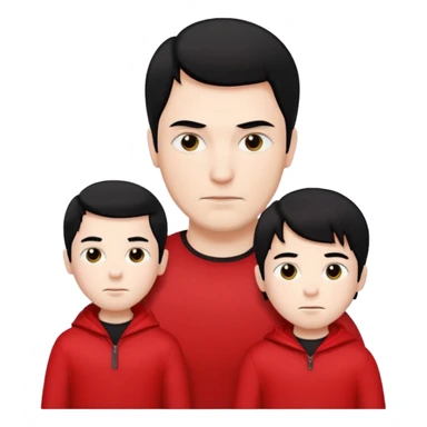 make a father and a son. both with straight black hair. both have white skin. they have to be wearing black and red clothes. there are only two people. sticker