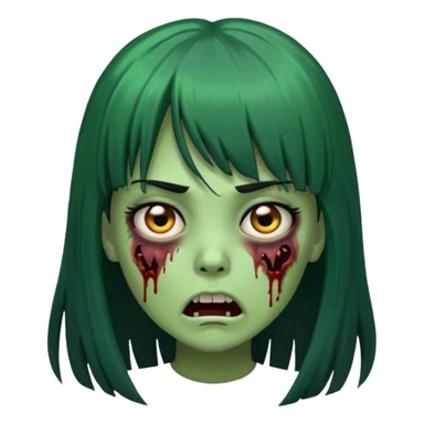 Faça uma menina de cabelo liso preto com franja zumbi cabelo longo 🧟‍♀️ faça ela assim faça ela verde com cara mais assustadora sticker