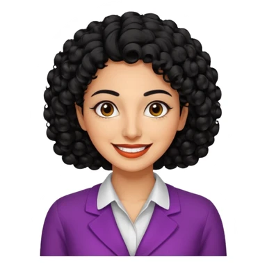 30 year old iranian woman very short curly black hair, big brown eyes, tanned skin, big smile, white teeth, pretty, stylish, shorter hair, boy cut hair, nice clothes sticker