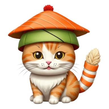 cat wearing a hat made out of sushi sticker
