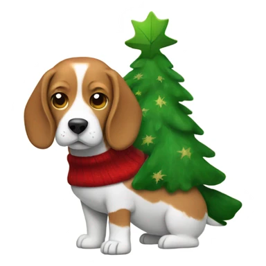 Beagle wearing a red Christmas sweater with a green tree in the front  sticker