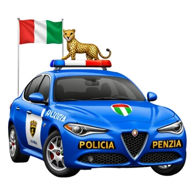 crea auto di servzio alfa romeo giulia colore nero con la scritta sul lato polizia penitenziaria e la un leopardo e la bandiera italiana sticker