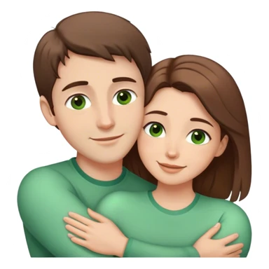 white couple with brown hair, man has short hair and brown eyes. woman has long hair and green eyes .they’re hugging each other  sticker