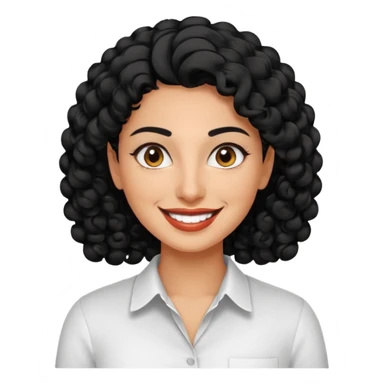 30 year old iranian woman very short curly black hair, big brown eyes, tanned skin, big smile, white teeth, pretty, stylish, shorter hair, man length hair sticker