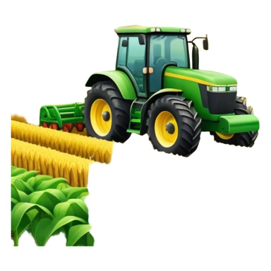 An icon featuring a large farming tractor in the middle of a lush field, with crops ready for harvest. The design includes farming tools, a barn in the distance, and a vibrant landscape, symbolizing the immersive world of agricultural simulation. Transparent background. sticker