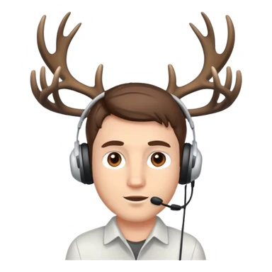 White Guy works at computer with deers antlers, brown eyes  sticker
