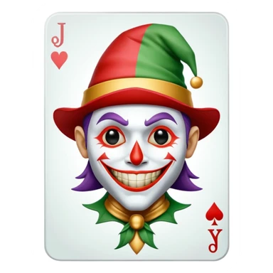 1 poker card, perfectly squared card, with crazy colorful human jolly joker inside, magic star symbol with a "J" sticker