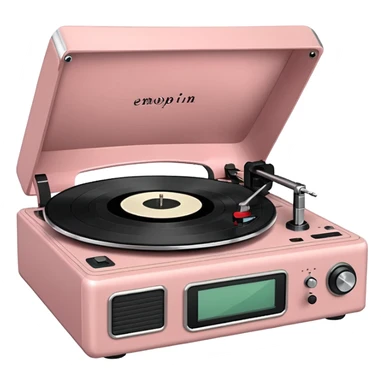 Vintage pale pink vinyl player, without the cover, details colored in sage sticker