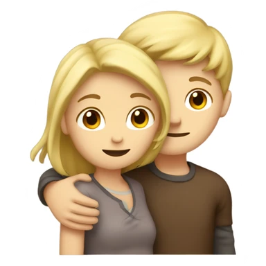 two people (blonde boy and brown hair girl) hugging; cute sticker