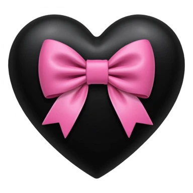 glossy velvet black heart with a pink bow and heart pattern on the bow sticker