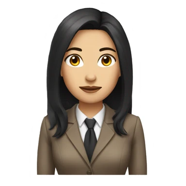 Female defense attorney with long black hair with brown suit sticker