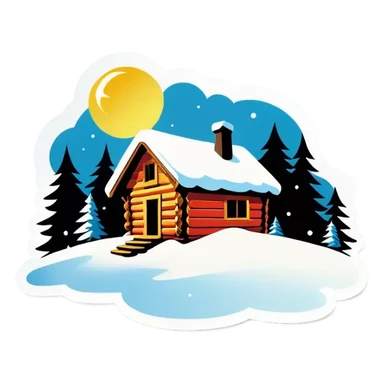 Eine Hütte im Wald mit Glasdach , Winterlandschaft, Schnee und Nordlichter am Himmel sticker