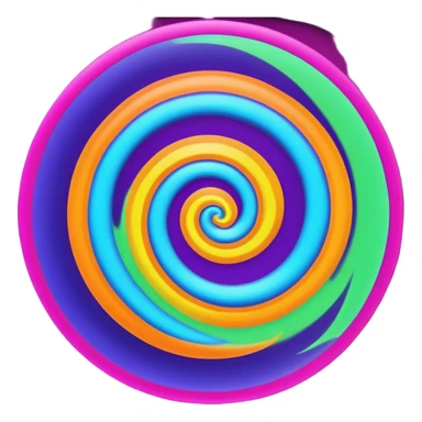 create  a Circular emoji, thin black outline, neon energy tornado vortex, clockwise glowing spiral, blue and green outer swirls, magenta and purple core, red inner arc, yellow-orange base glow, smooth gradients, psychedelic futuristic style, high saturation, intense glow, centered sticker
