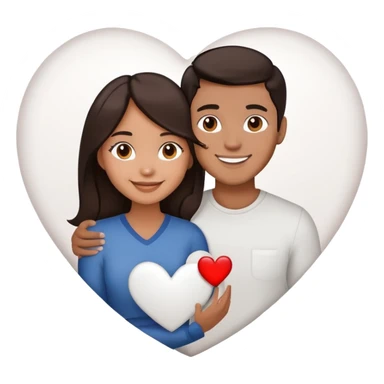 A couple with dark brown hair and mixed skin tone inside a white heart sticker