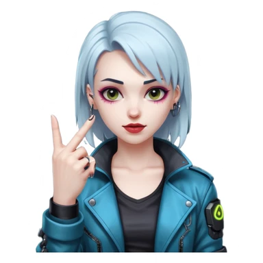 Woman with her tongue out in cyberpunk clothing and giving the middle finger. Looking naughty. sticker