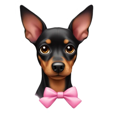 black tan pinscher big ears pink bow on ear sticker