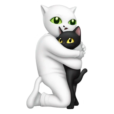 Reptilian alien woman meditation white pajamas, hugs a black white cat sticker