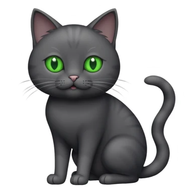 full body gorgeous solid dark grey cat with green eyes, white paws and white whiskers playing sticker