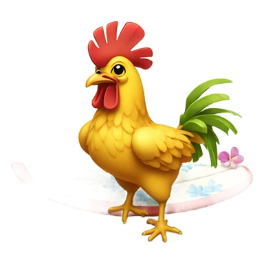 hawaiian chicken surfing with a lei around its neck sticker