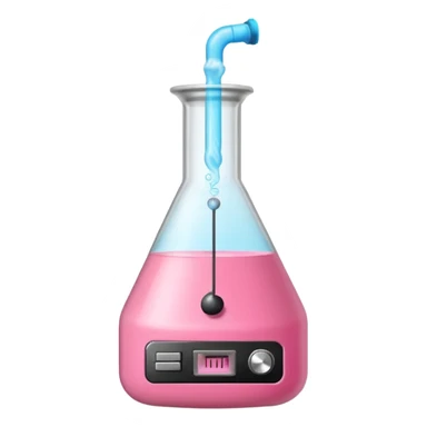 bublegum pink flask beaker with music coming out, as well as a vintage audio speaker sticker