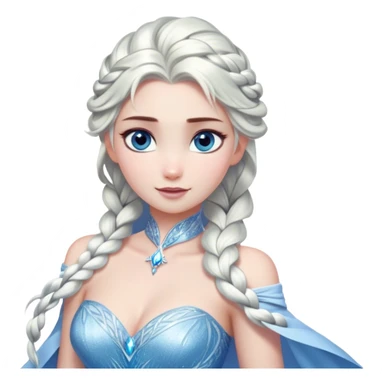 Cinematic Stunning Elsa Portrait Emoji, Ice-blue gown shimmering, platinum hair flowing in a graceful braid, piercing blue eyes glowing with icy magic, an aura of regal power and breathtaking beauty, frozen elegance at its finest! sticker