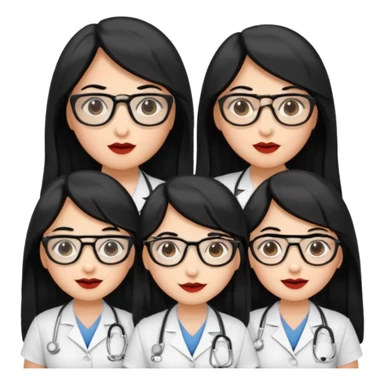 Genera emogis de 4 cuatro enfermeras de cabello negro largo, entre ellas que una tenga lentes y otra un lunar encima de los labios sticker