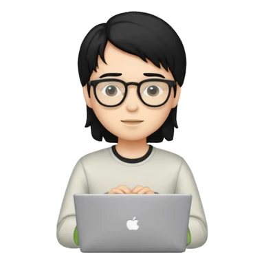 un estudiante con lentes y su laptop CON CAMISA MANGA LARGA Y CABELLO NEGRO sticker