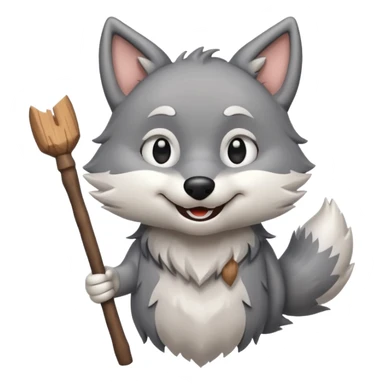Wolf cartoon wholding wood stick  sticker