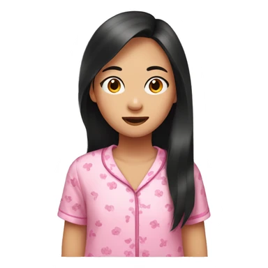 Asian girl with dark long hair wearing pink pajamas at a sleepover sticker