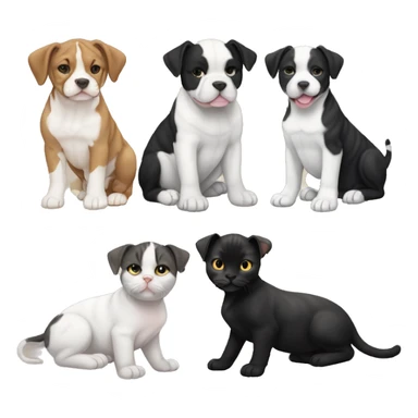 Black and white English staffordshire puppy full body and black cat and tabby cat sticker
