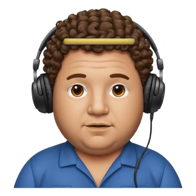 fat man with curly hair and headphones sticker