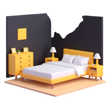 simple bedroom with white walls, bed, nightstand and dresser sticker