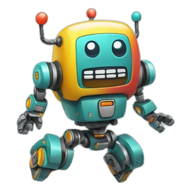 a cheerful multi-colored jumping robot sticker