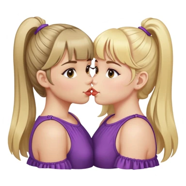 blonde girl with a ponytail and bangs with two strands released kisses a brunette girl with curtain bangs sticker