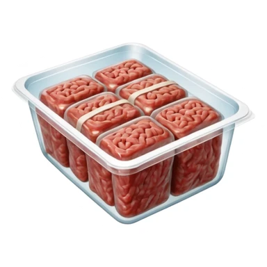 A 3D cartoon pack of minced meat wrapped in transparent plastic, supermarket-style packaging, top angle, Memoji-style. sticker