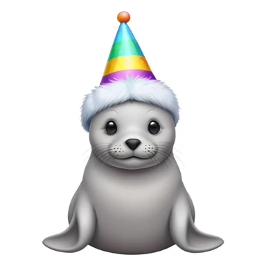 A cute seal wearing a colorful party hat, similar to a sustainable fuel plant logo sticker