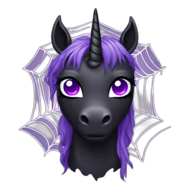 Spooky black unicorn with purple eye and white spider webs sticker