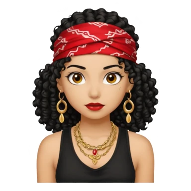 Baddie girl with black  tank top curly hairss and bandana and jwellery face only not body sticker