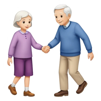 a child holding hands with an elderly person, walking together, cheerful and caring sticker