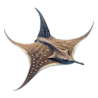 Spotted eagle sting ray with wide wingspan and long stinger tail viewed from above sticker