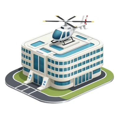hospital isometric view building with heliport sticker