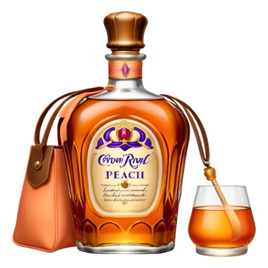 Crown Royal Peach whisky bottle with orange peach-colored bag sticker