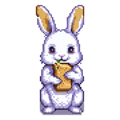 pixel art rabbit eating a rusk sticker