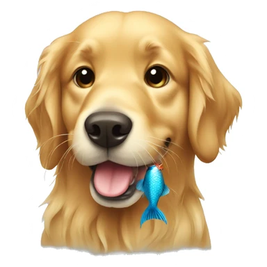 Golden retriever holding a betta fish sticker