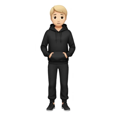 fullbody Mysterious shy caucasian man in black hoodie, hands in pockets and black pants sticker