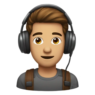 Homme brun, visage ovale, cheveux lisses avec un casque de gamer sur la tête, et des petits yeux marron sticker