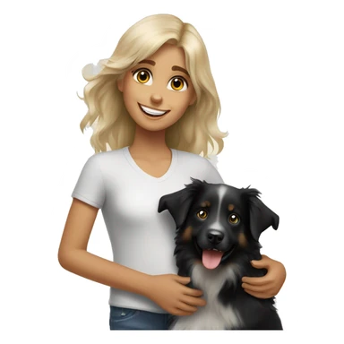 Blonde girl with happy black Australian shepherd puppy sticker