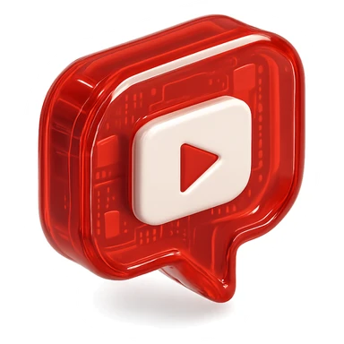 red speech bubble with inside a big red YouTube white play button, very glossy circuit style sticker