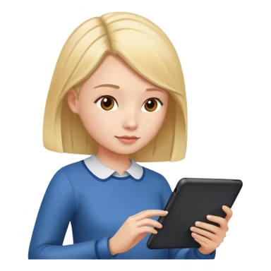A girl typing in  a tablet sticker